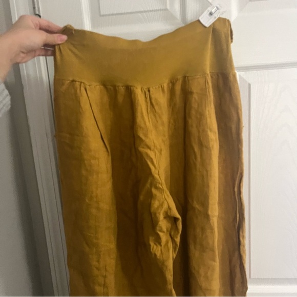 Imagine fashion women avant garde mustard yellow wide leg pull on linen pants - Picture 4 of 5